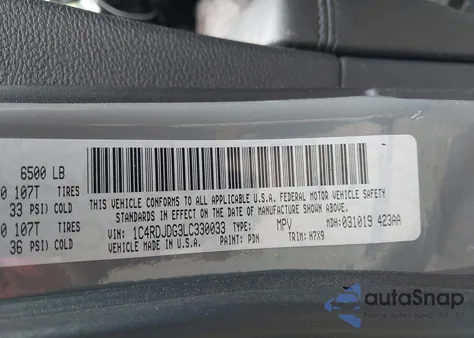 2020 Dodge Durango Gt Awd из США, поврежденный, VIN 1C4RDJDG3LC330033